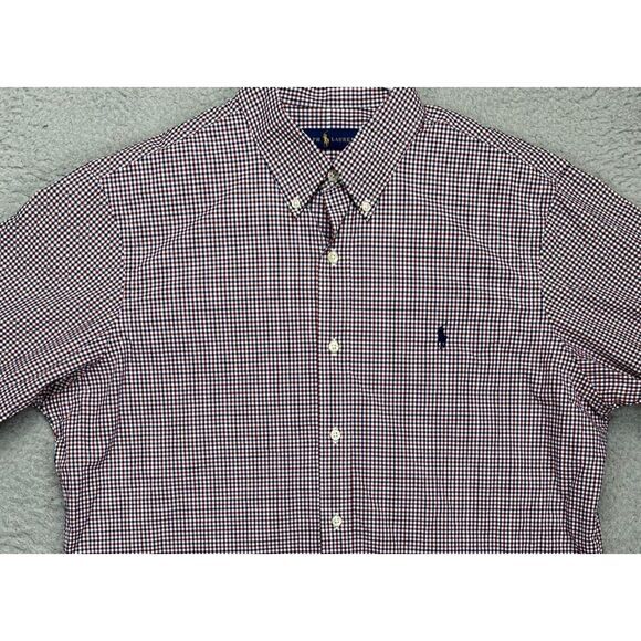 Ralph Lauren Shirt Mens Large Red Check Button Down 100% Cotton Pony Long Sleeve